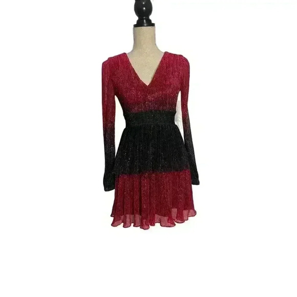 Dress The Population Mini Dress Metallic Ombre Red Black Womens Size XS - Picture 4 of 5